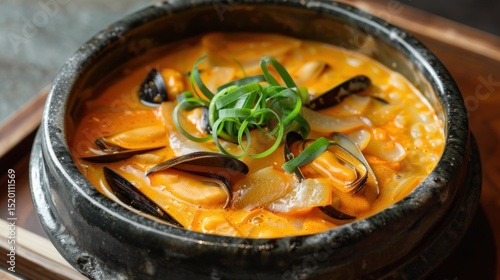 Aromatic seafood stew served in a stone bowl inviting warmth and culinary pleasure