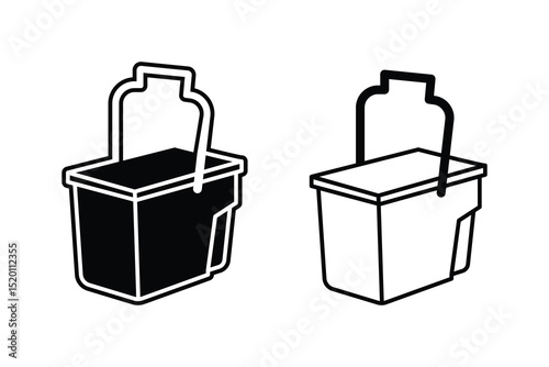 Bucket silhouette art vector with line art on white background
