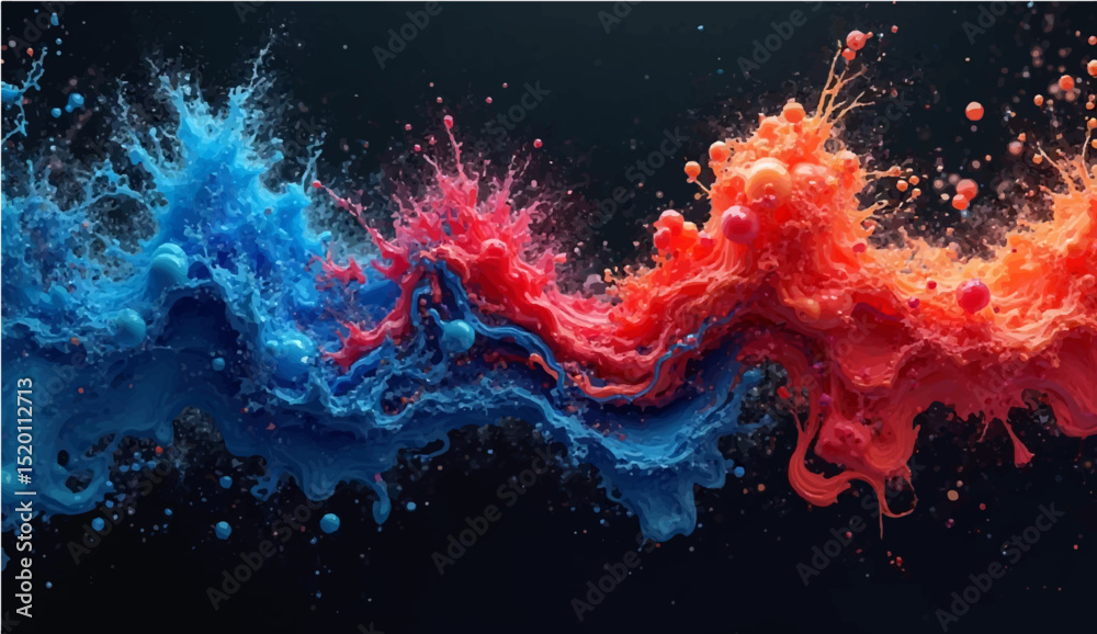 Abstract fiery red and yellow paint splashes evoking burning energy and light