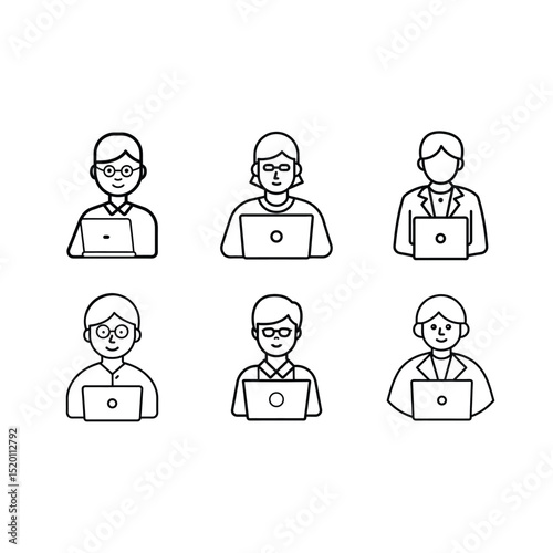 Editable teacher with laptop icon for education and online learning digital projects.

