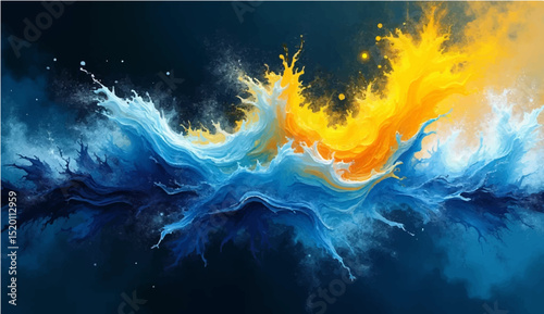 Abstract, colorful, smoky fire design with a fantasy sky and water texture