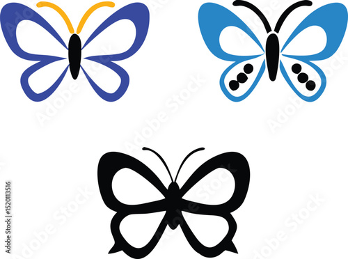 Two butterflies illustration one perched and one flying showcasing vibrant colors against a clean white background perfect for nature themed