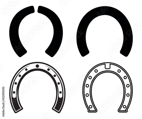 Horseshoe Icon Set Black and White Vector Illustration
