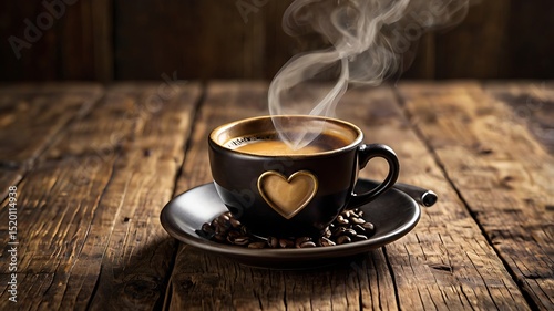 cup of coffee on wooden table