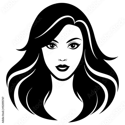 Woman with long flowing hair isolated on white background