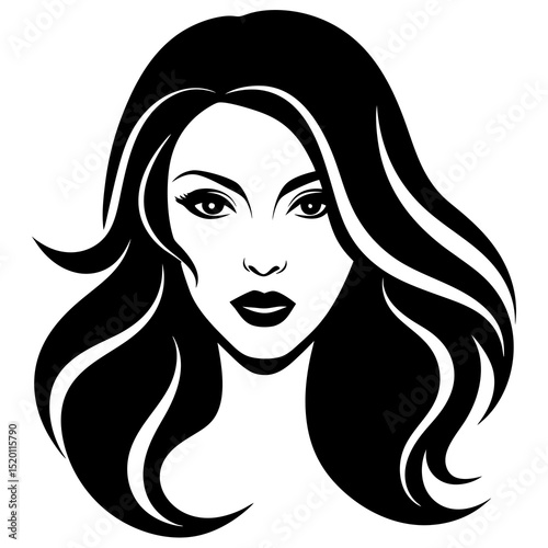 Woman with long wavy hair isolated on white background