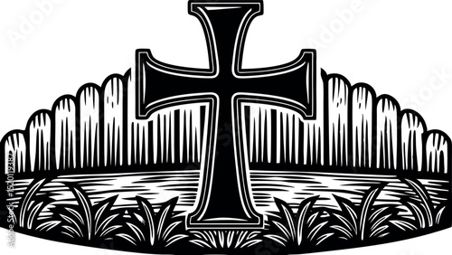 Military tribute with US flag and faith - Silhouette on white background

