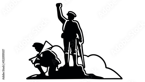 Military tribute with US flag and faith - Silhouette on white background

