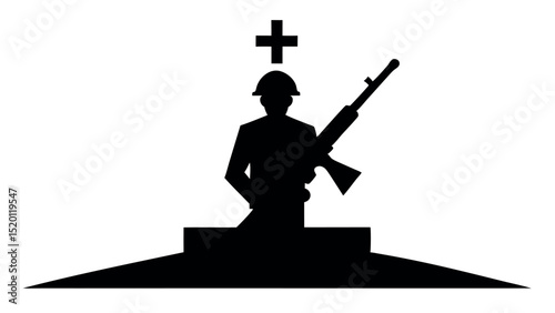 Military tribute with US flag and faith - Silhouette on white background

