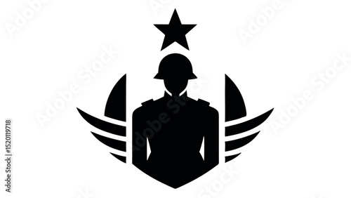 Military tribute with US flag and faith - Silhouette on white background

