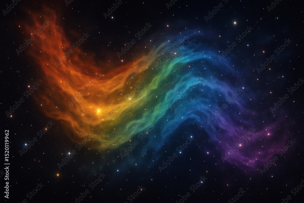 Obraz premium LGBTQ+ Pride Nebula in Space - Rainbow Cosmic Cloud with Stars and Galaxy Background
