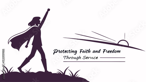 Military tribute with US flag and faith - Silhouette on white background

