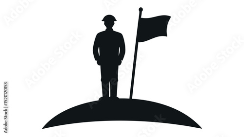 Military tribute with US flag and faith - Silhouette on white background

