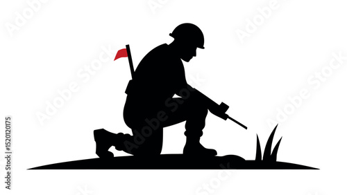 Military tribute with US flag and faith - Silhouette on white background

