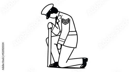 Military tribute with US flag and faith - Silhouette on white background

