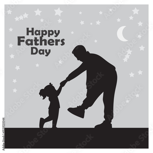Happy Fathers Day Father and carrying son on shoulders Father's day Father and daughter enjoying nature Father and son having fun together Fathers  Day Illustration. Beautiful Springtime Illustration