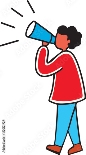 Man with Megaphone Announcing Promoting Broadcasting News Illustration