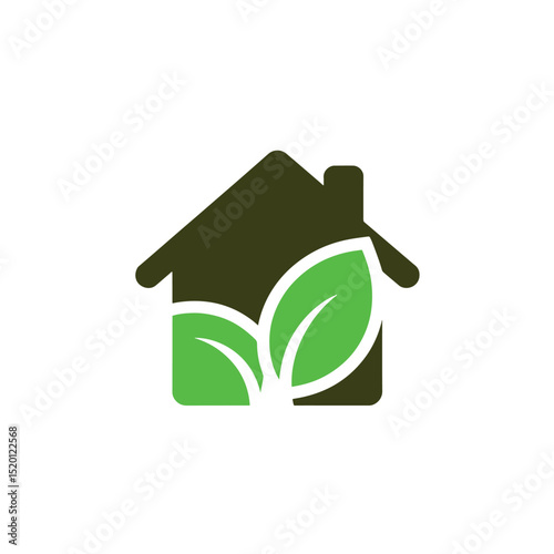 Home and Leaf Combine Logo Design Vector,