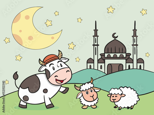 Eid Al Adha Festive Cow Scene Vector