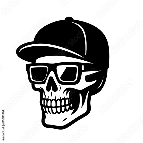 Cool Skull with Sunglasses and Cap Vector Illustration