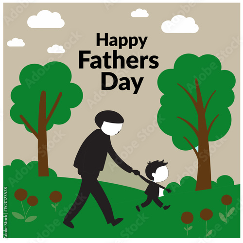 Happy Fathers Day Father and carrying son on shoulders Father's day Father and daughter enjoying nature Father and son having fun together Fathers  Day Illustration. Beautiful Springtime Illustration