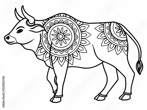 Stylized Vector Qurbani Bull with Mandala Art
