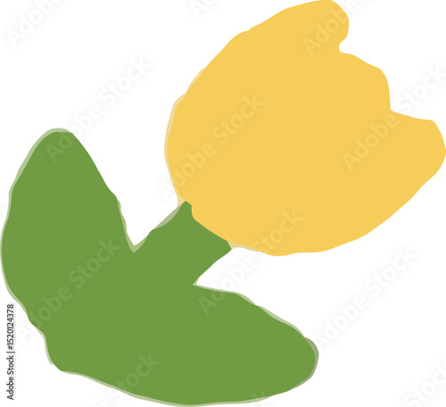 Artistic Tulip in Bloom: A hand-drawn depiction of a radiant tulip, its petals bursting with vibrant hues, complemented by a lush green leaf. A celebration of spring