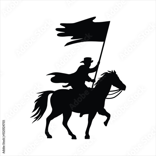 Black Horseman with Flag Silhouette: Knight, Warrior, and Adventure Icon


