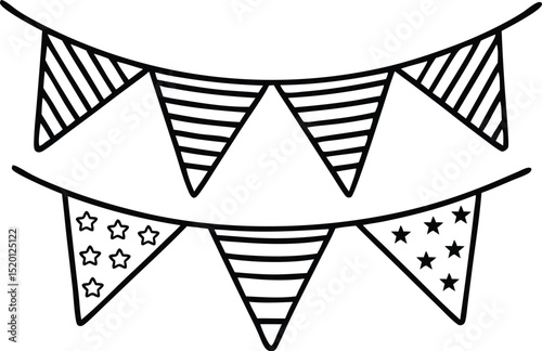 Decorations bunting flags for horizontal bicolour two bands country national day holiday in black outline flat design. Independence day or National day holiday concept.