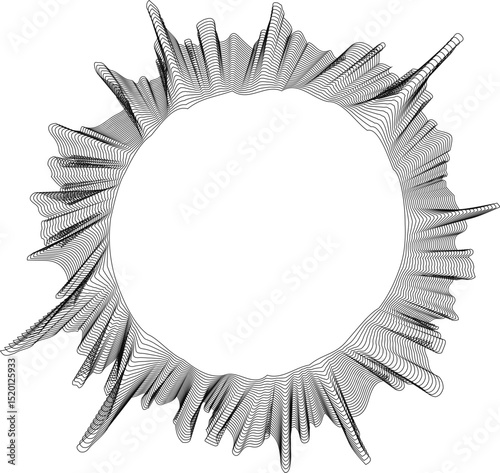Central circle with grainy outward rays in a compact dot formation with textured edges.