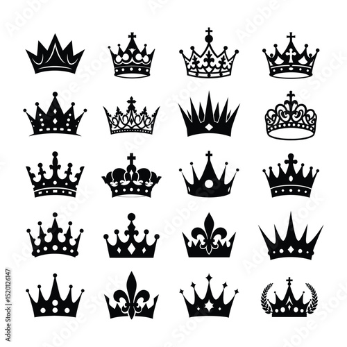 Royal Crown Silhouette Vector Bundle with white background .
