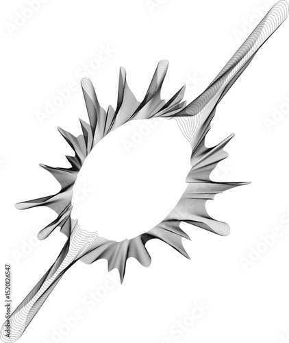 Hollow-centered form with irregular rays scattered in various directions forming a messy, dotted silhouette.