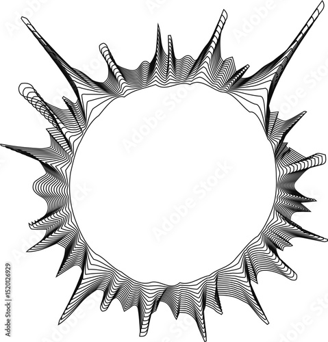 Hollow-centered radial burst composed of thin rays extending in all directions with a starburst effect.
