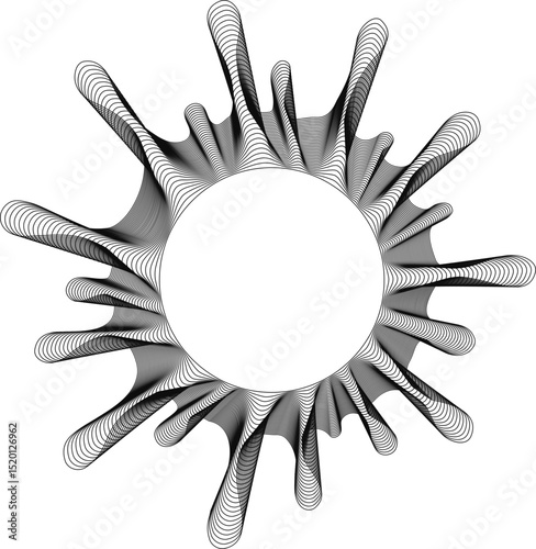 Hollow-centered element with wide, radiant splash-like rays projecting outward in a bold pattern.