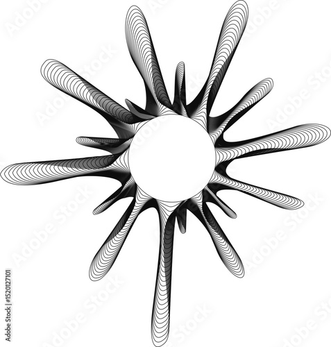 Circular hollow design with finely spaced rays radiating symmetrically in a dense linear layout.