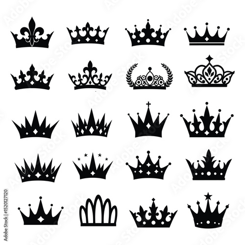 Royal Crown Silhouette Vector Bundle with white background .