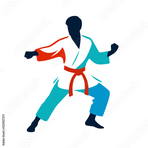 Powerful vector illustration of karate practitioner in action showcasing skill, discipline, and strength in martial arts on transparent background for sports branding and training materials