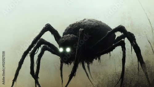 Giant spider illustration dark fantasy creature large arachnid insect eight legs monster creepy crawly illustration perfect for horror game artwork Halloween decoration spooky themed design