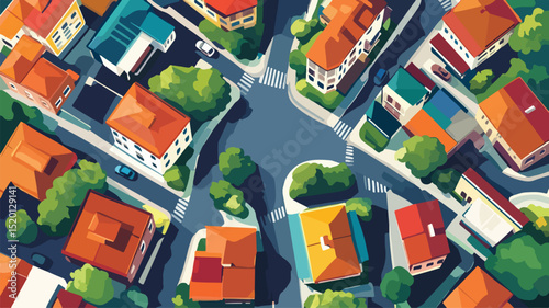 Bird's Eye View Vector Art Illustration in Vibrant Colors for Graphic Design Projects