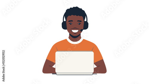Professional Black Man Wearing Headphones and Using Microphone for Work