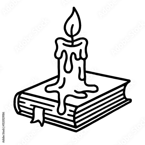 Mystical Candle Melting on Book Vector Illustration