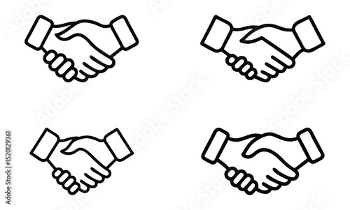 Deal Icon. Handshake Line and Silhouette Icon Set. Business Partnership, Hand Shake Symbol. Professional Agreement. Editable Stroke. Isolated Vector Illustration, Handshake icon set business handshake