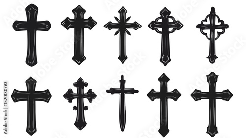 Intricate Cross Silhouettes Vector Art Illustration for Designs, Prints, and Projects
