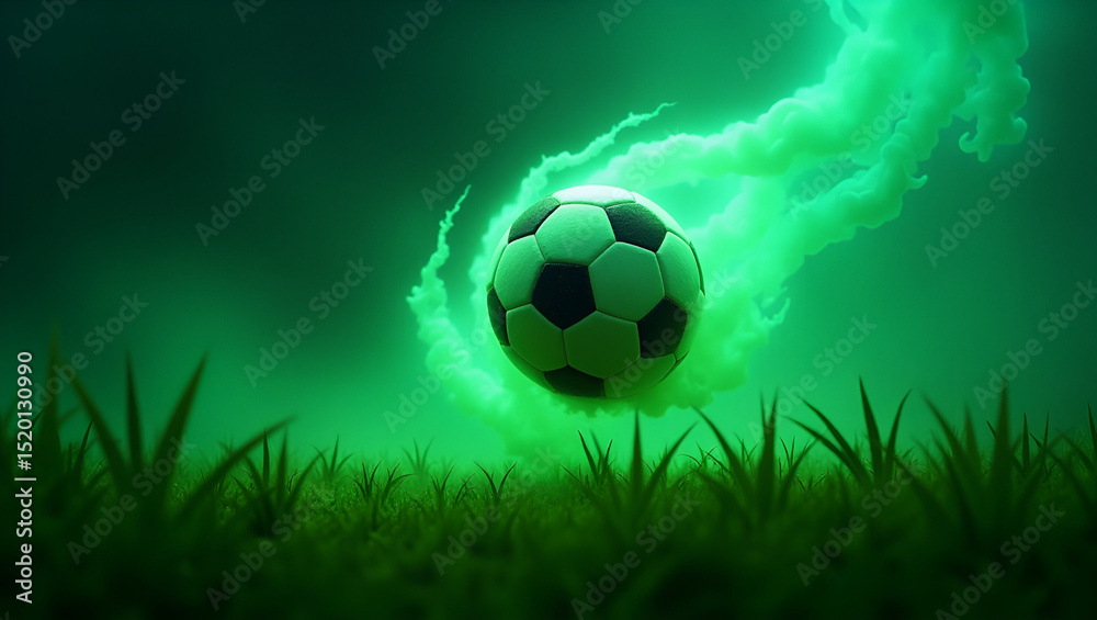 Fototapeta premium Black and white soccer ball on vibrant green grass field, ready for play and competition