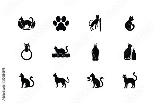 Collection of Elegant Cat Icons Perfect for Pet Websites, Logos, and Designs