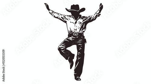 Hand Drawn Dancing Cowboy Silhouette Vector Illustration