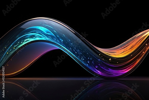 abstract 3d illustration of colorful wavy shape on Abstract colorful wave on a black background. 3d rendering, 3d illustration.