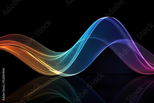 abstract 3d illustration of colorful wavy shape on Abstract colorful wave on a black background. 3d rendering, 3d illustration.