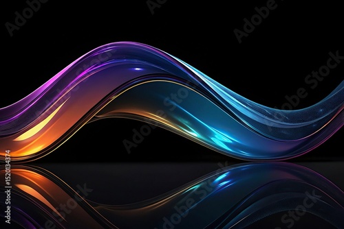 abstract 3d illustration of colorful wavy shape on Abstract colorful wave on a black background. 3d rendering, 3d illustration.