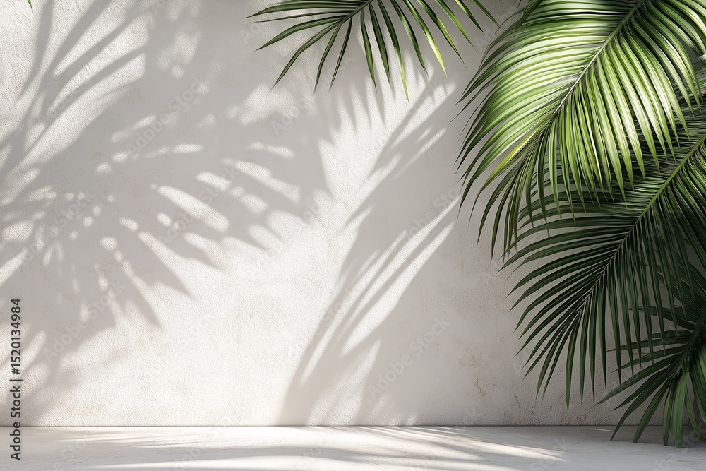 Fototapeta premium Modern Tropical Decor. Palm Leaves & Shadows Background for Minimalist Interior Design and Wall Art